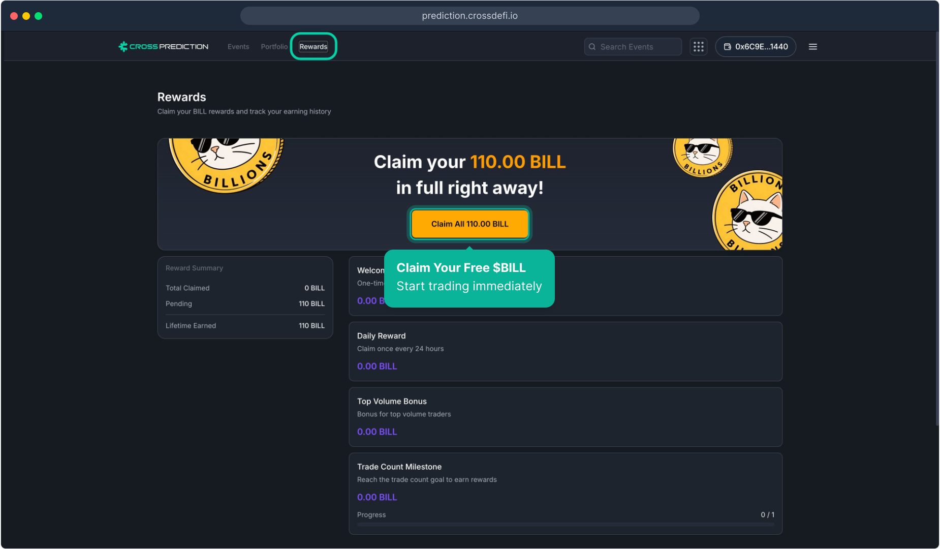 Rewards page showing claimable POINT