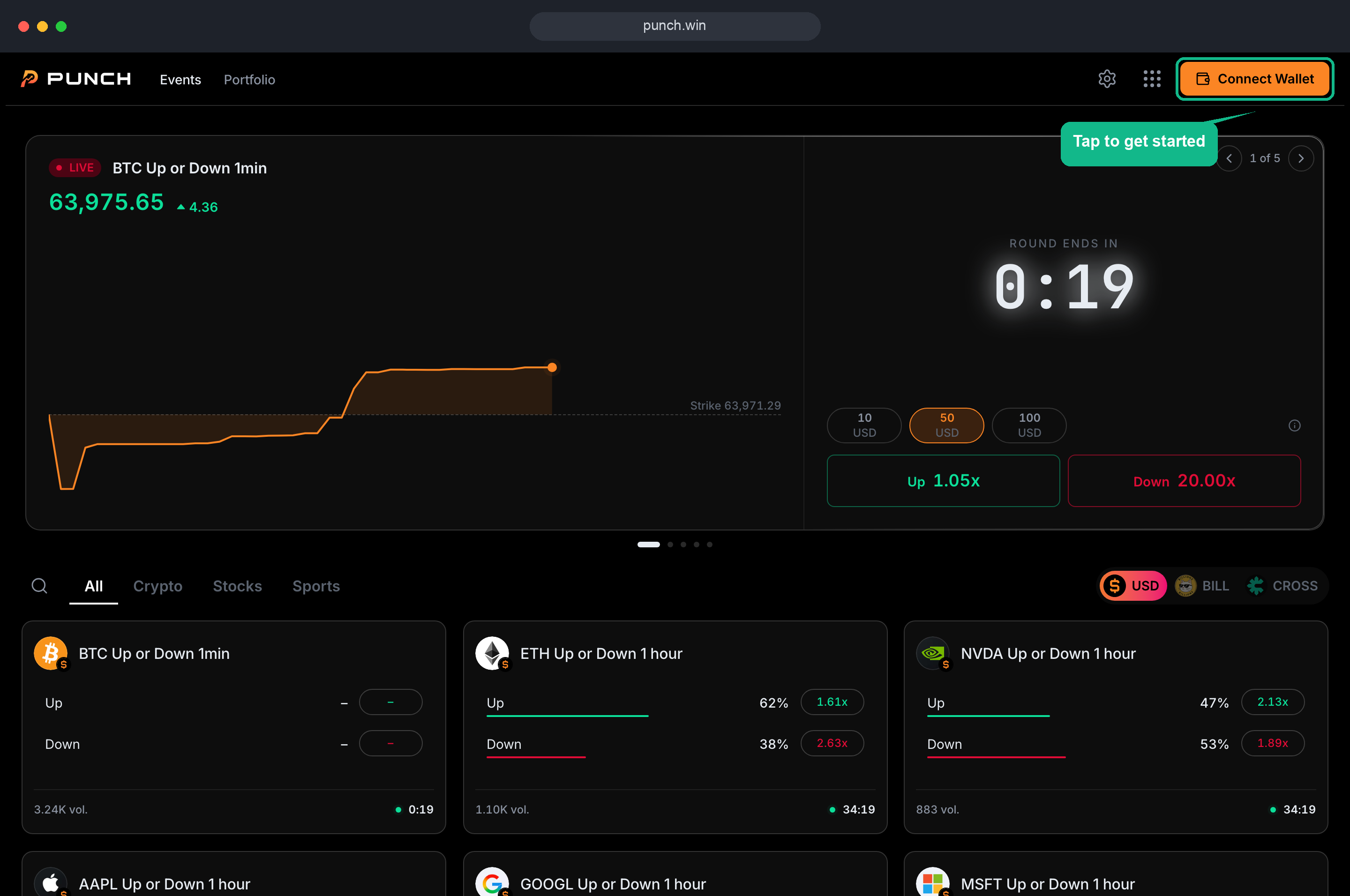 Connect Wallet button on PUNCH.WIN