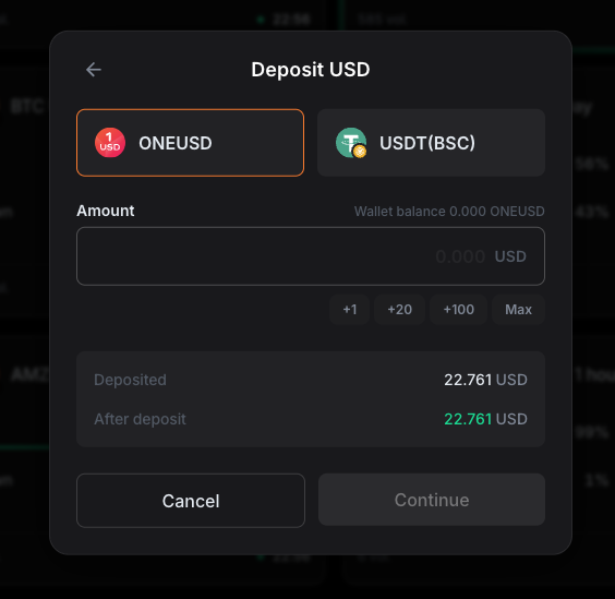 Deposit USD from ONEUSD
