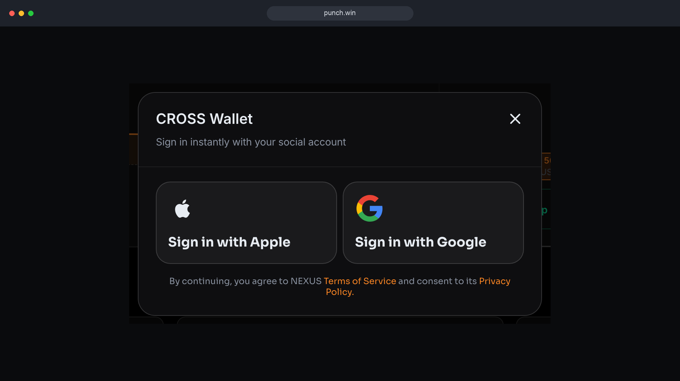Google and Apple sign-in options